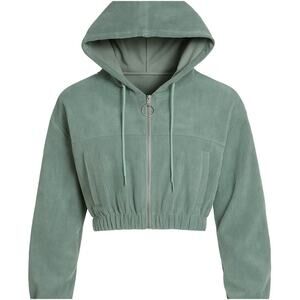 Shein Sage Green Cropped Corduroy Hoodie Jacket Zip Up Women’s Size Small